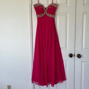 Night Moves fuchsia strapless empire chiffon gown, beaded, size 4